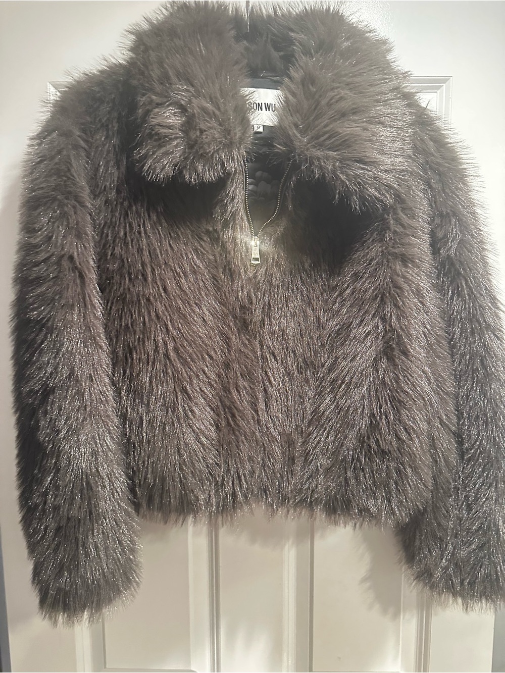 Faux Fur Cropped Jacket - Gray